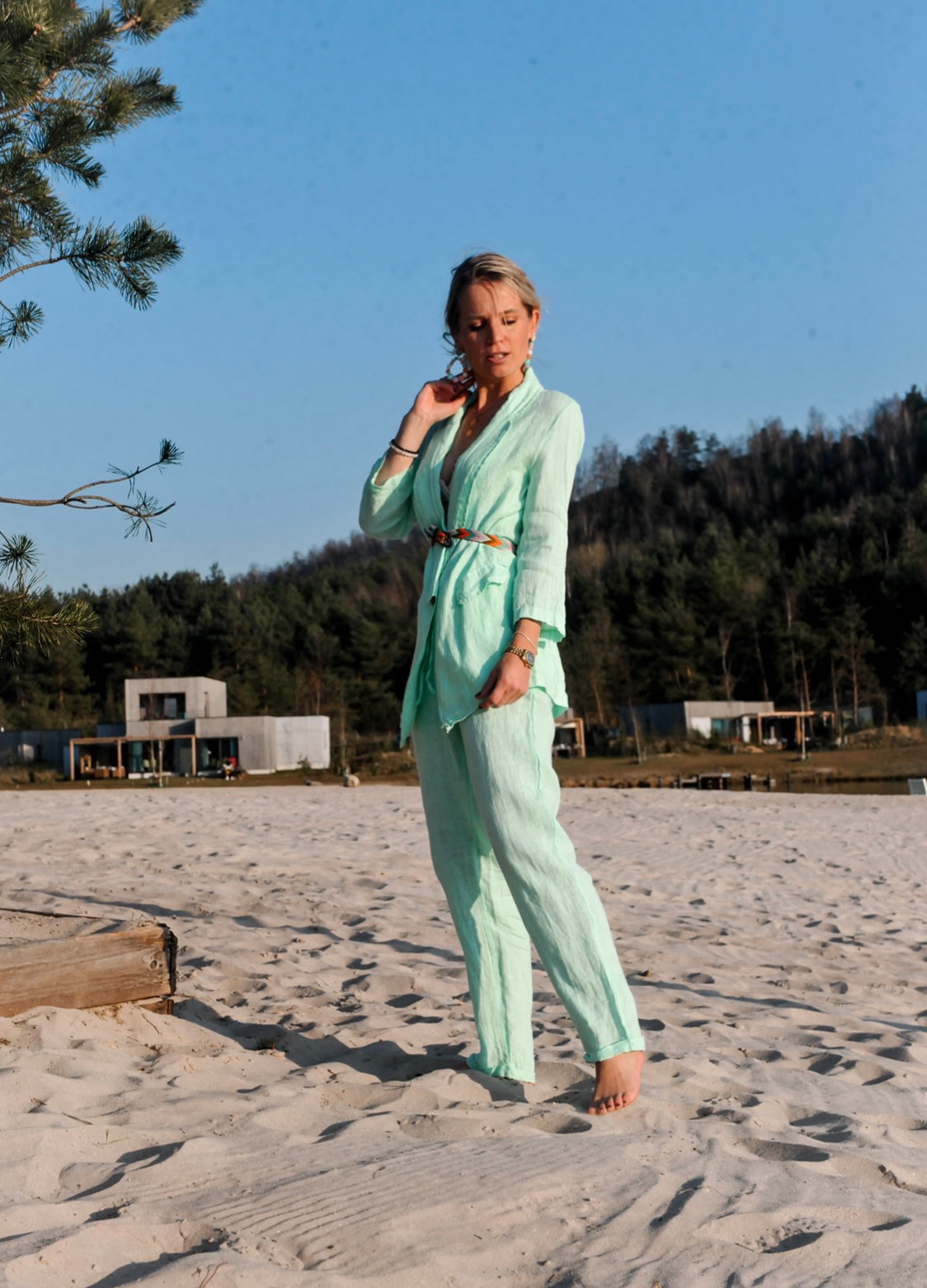 Selina aqua linen jacket