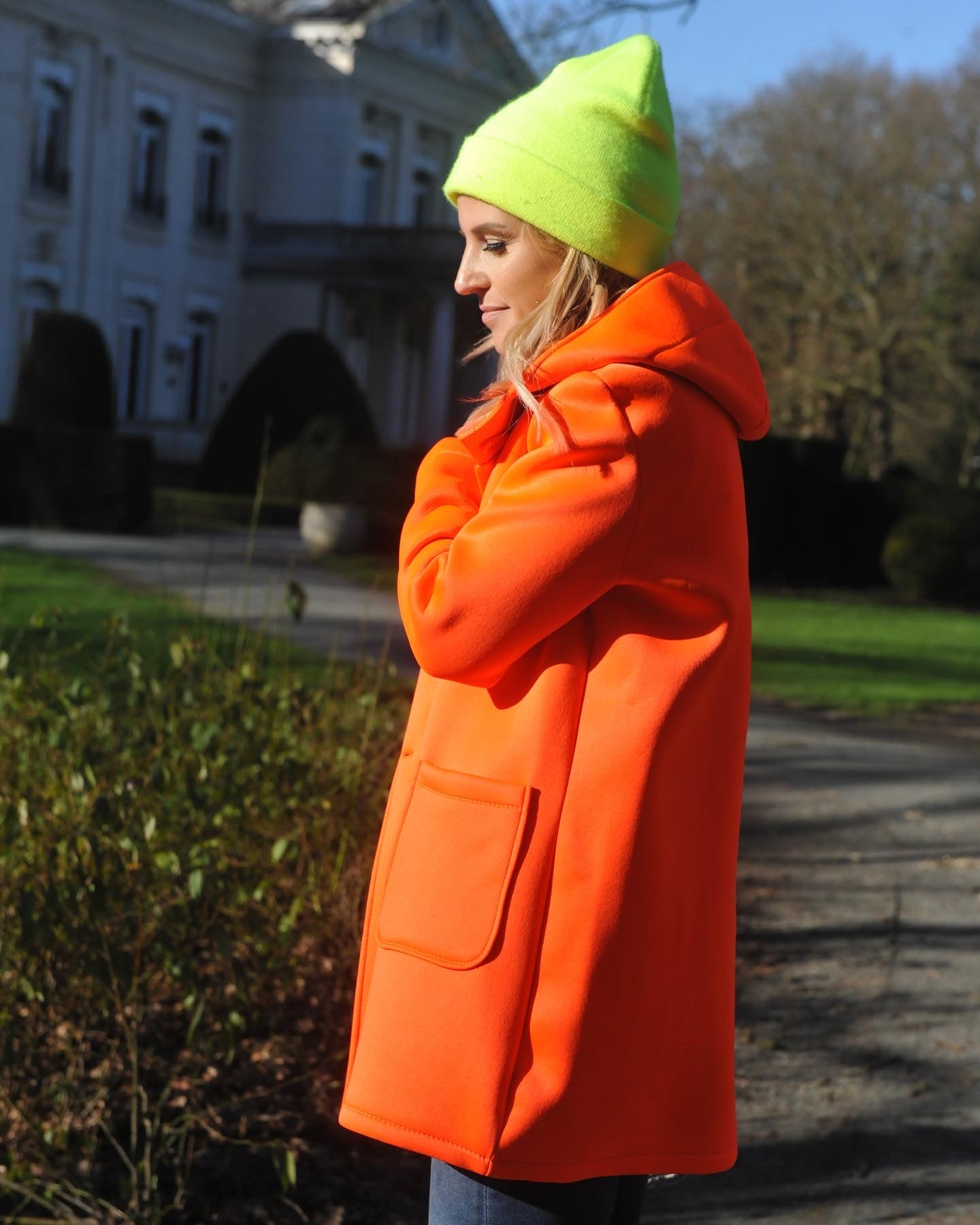 LAST PIECE - Neo fluo orange hooded coat
